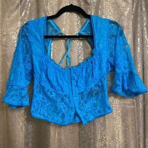 Urban Outfitters Malibu Blue Jaqueline Lace Romantic Crop Top Small NWOT